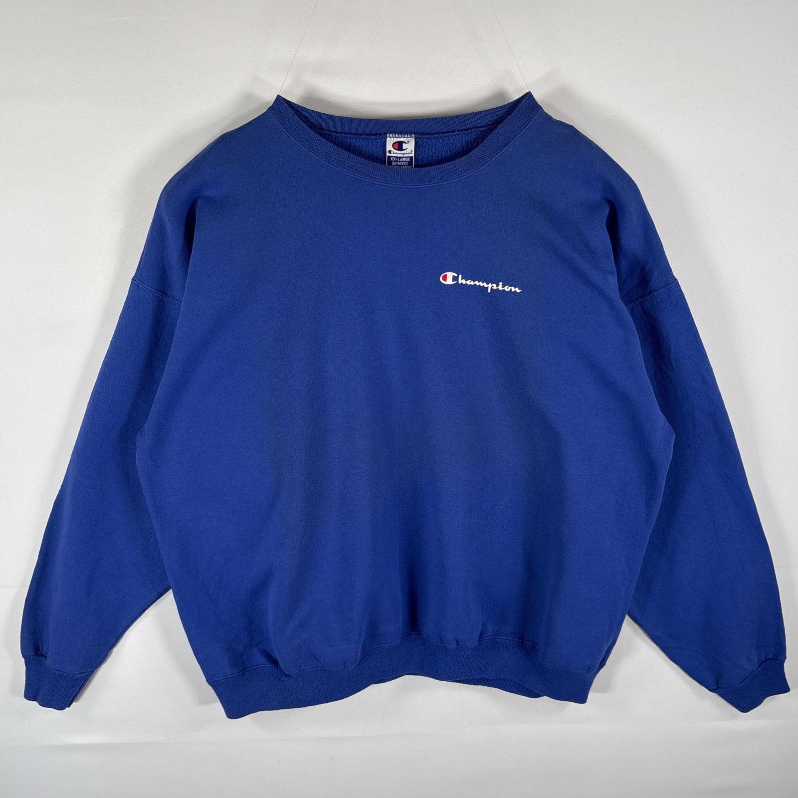 古着 90's/90年代 チャンピオン Champion スウェット トレーナー ワンポイントロゴ刺繍 クルーネック 大きいサイズ 14041  ブルー メンズ
