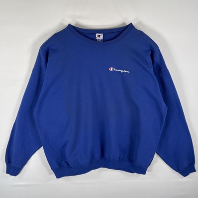 古着 90's/90年代 チャンピオン Champion スウェット トレーナー ワンポイントロゴ刺繍 クルーネック 大きいサイズ 14041 ブルー メンズ