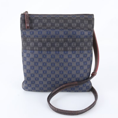 ■美品 ロエベ アナグラムリピートショルダーバッグ レザー×キャンバス