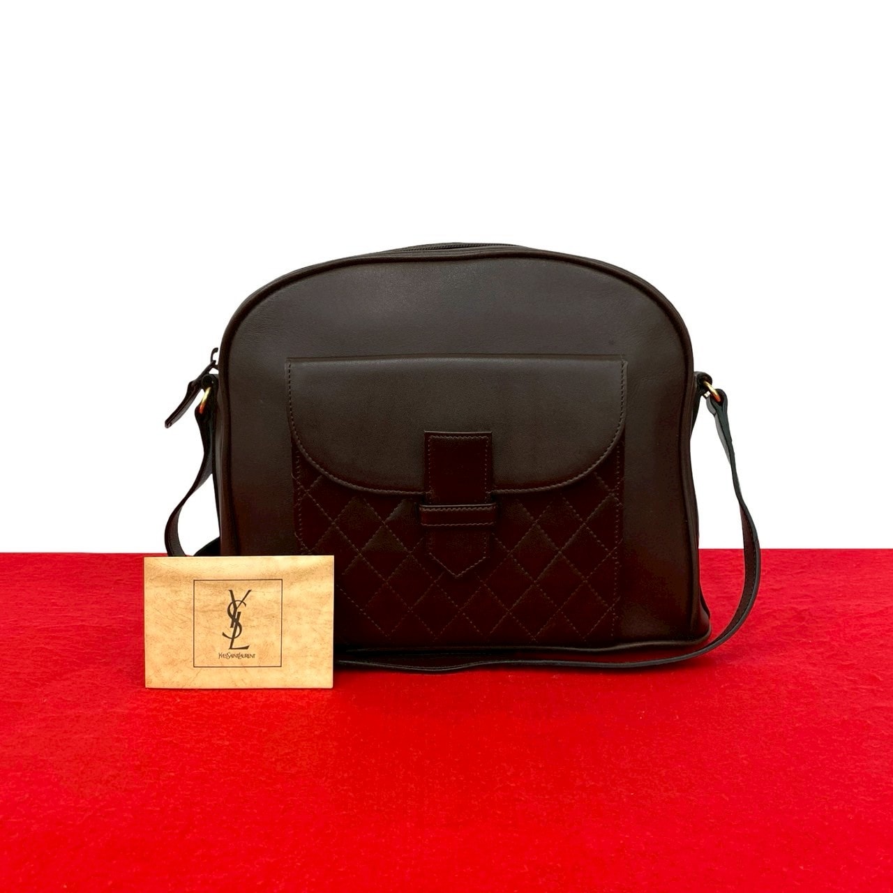 YVES SAINT LAURENT イヴ・サンローラン キルティング レザー ショルダーバッグ ブラウン
36313