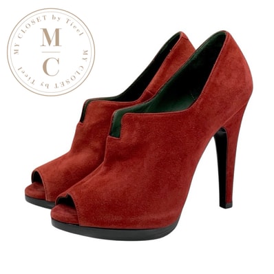 エルメス HERMES パンプス 靴 シューズ スエード レッド 未使用 ブーティ