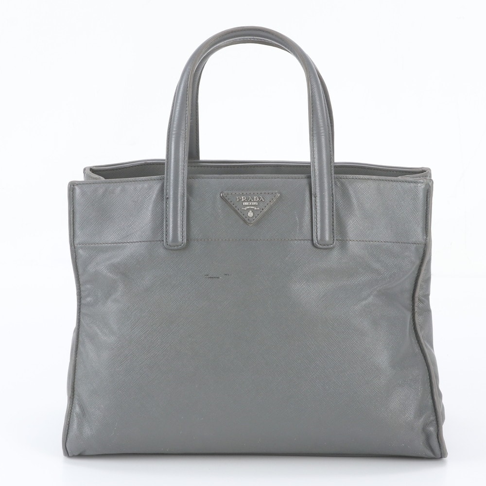 ■美品 プラダ トライアングルロゴトート バッグ レザー
