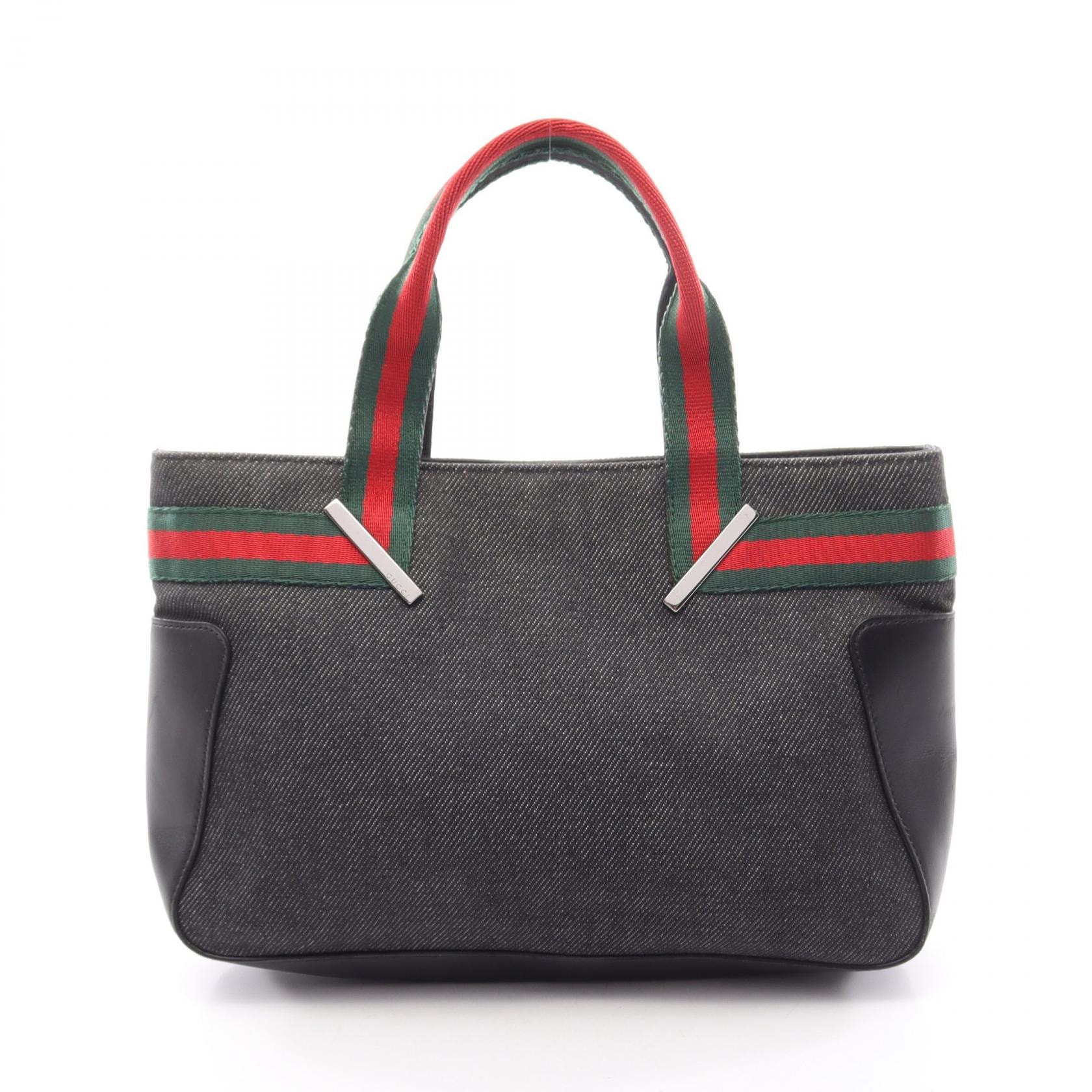 グッチ GUCCI シェリーライン ハンドバッグ バッグ キャンバス レザー レディース ブラック系 / グリーン系 / レッド系 73984 【中古】