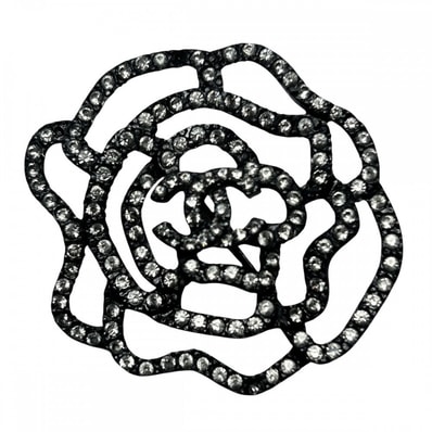 CHANEL シャネル ブローチ ローズ ココマーク アクセサリー ココ ヴィンテージ ラインストーン 00A ガンメタル レディース 約13.5g 2000年【中古品】