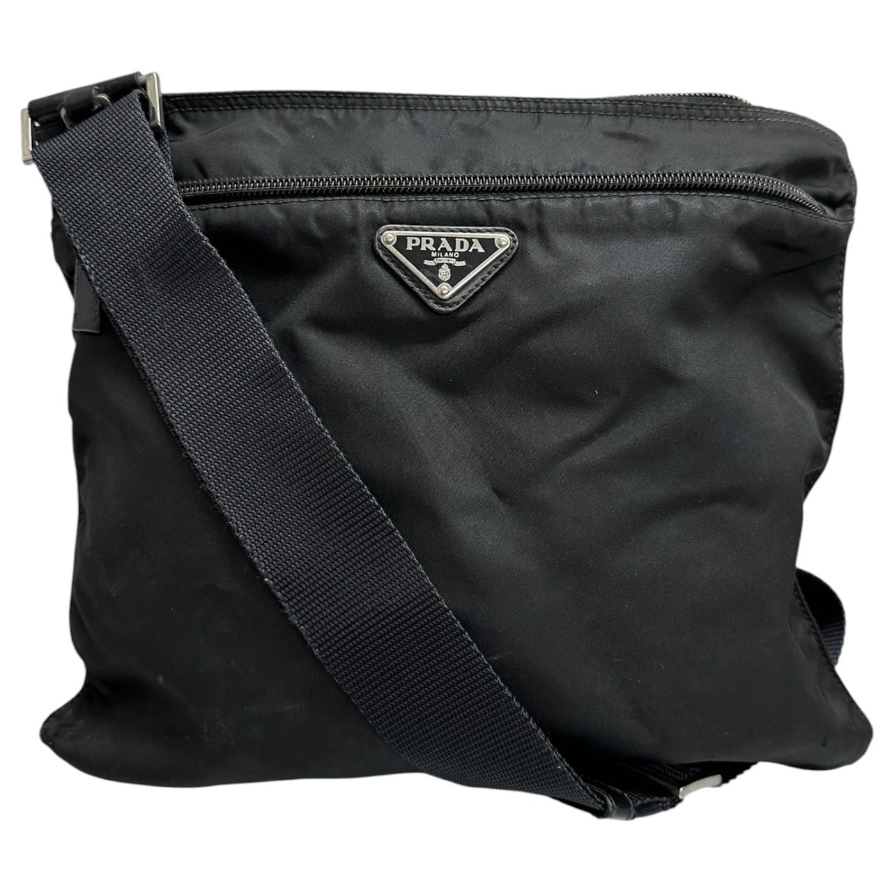 PRADA プラダ テスート 三角ロゴ ブラック シルバー金具 ナイロン ショルダーバッグ S1-00091 【中古】