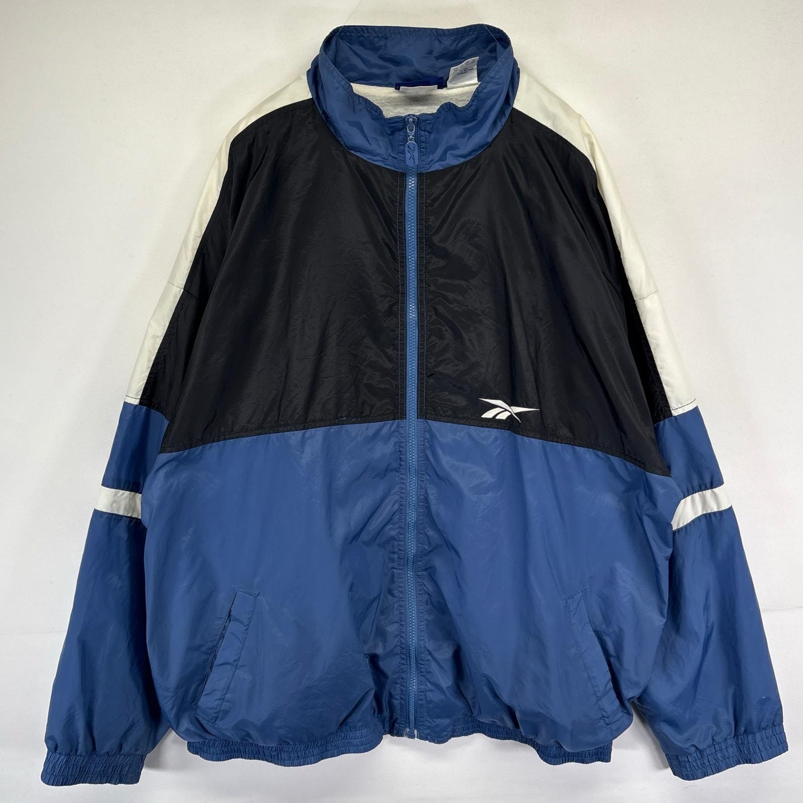 古着 リーボック Reebok ジャケット フルジップ ナイロン ワンポイントロゴ スポーツ 大きいサイズ ジャンパー XL  ブルー系 メンズ