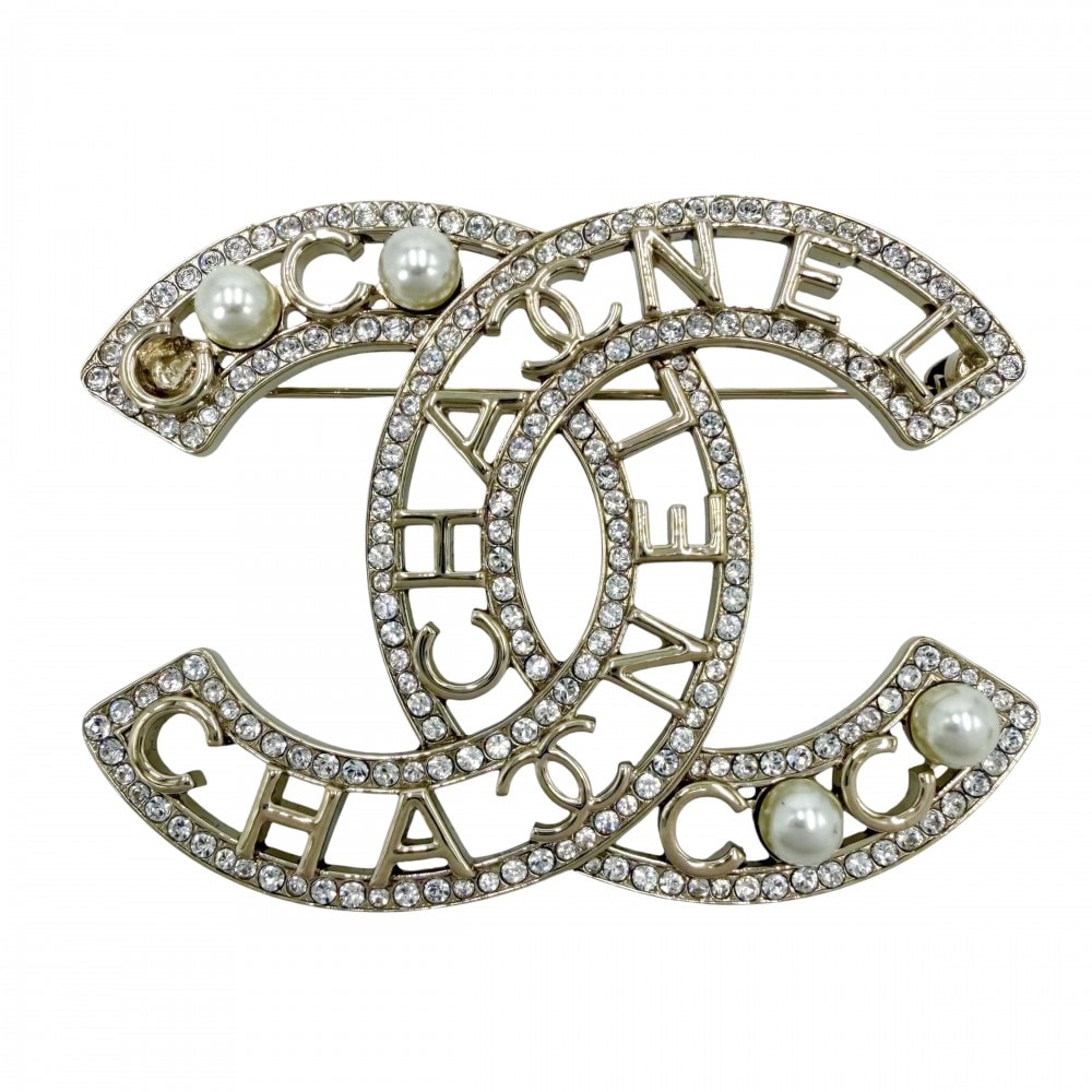 CHANEL シャネル ブローチ ココマーク ロゴ アクセサリー 小物 GP ラインストーン フェイクパール シルバー レディース 約22.3g 美品 2026年【中古品】
