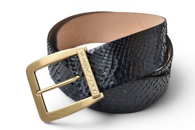 ドルチェ&ガッバーナ 美品 DOLCE&GABBANA ベルト パイソン レザー 蛇革 メンズ ネイビー ゴールド金具 90cm 【中古】