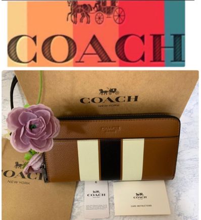 正規品 新品 coach コーチ 長財布 ブラウン ストライプ メンズ