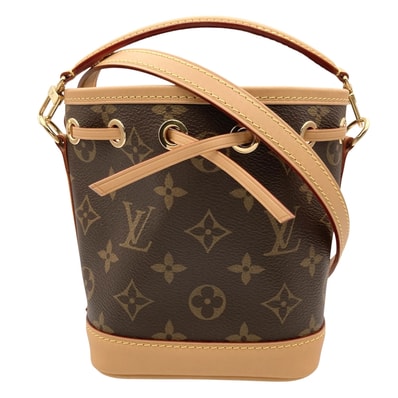 LOUIS VUITTON ルイヴィトン 2WAY ナノノエ ショルダーバッグ ハンドバッグ 肩掛け 斜め掛け モノグラムキャンパス M81266 PVCコーティングキャンバス レザー ブラウン 茶 ゴールド金具 レディース 美品【中古品】
