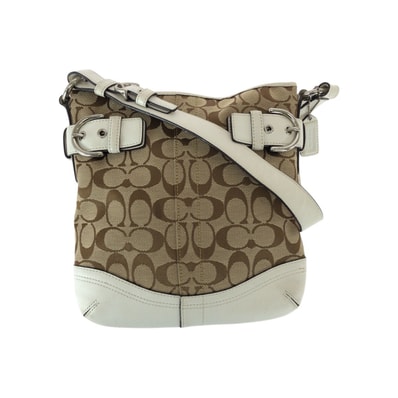 COACH コーチ シグネチャー ブラウン ベージュ ホワイト キャンバス レザー/ ショルダーバッグ メッセンジャーバッグ 600277 【中古】