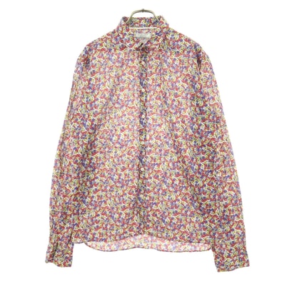 美品 ZARA MAN ザラマン ポルトガル製 花柄 長袖 コットンシャツ M 赤系 SLIM FIT