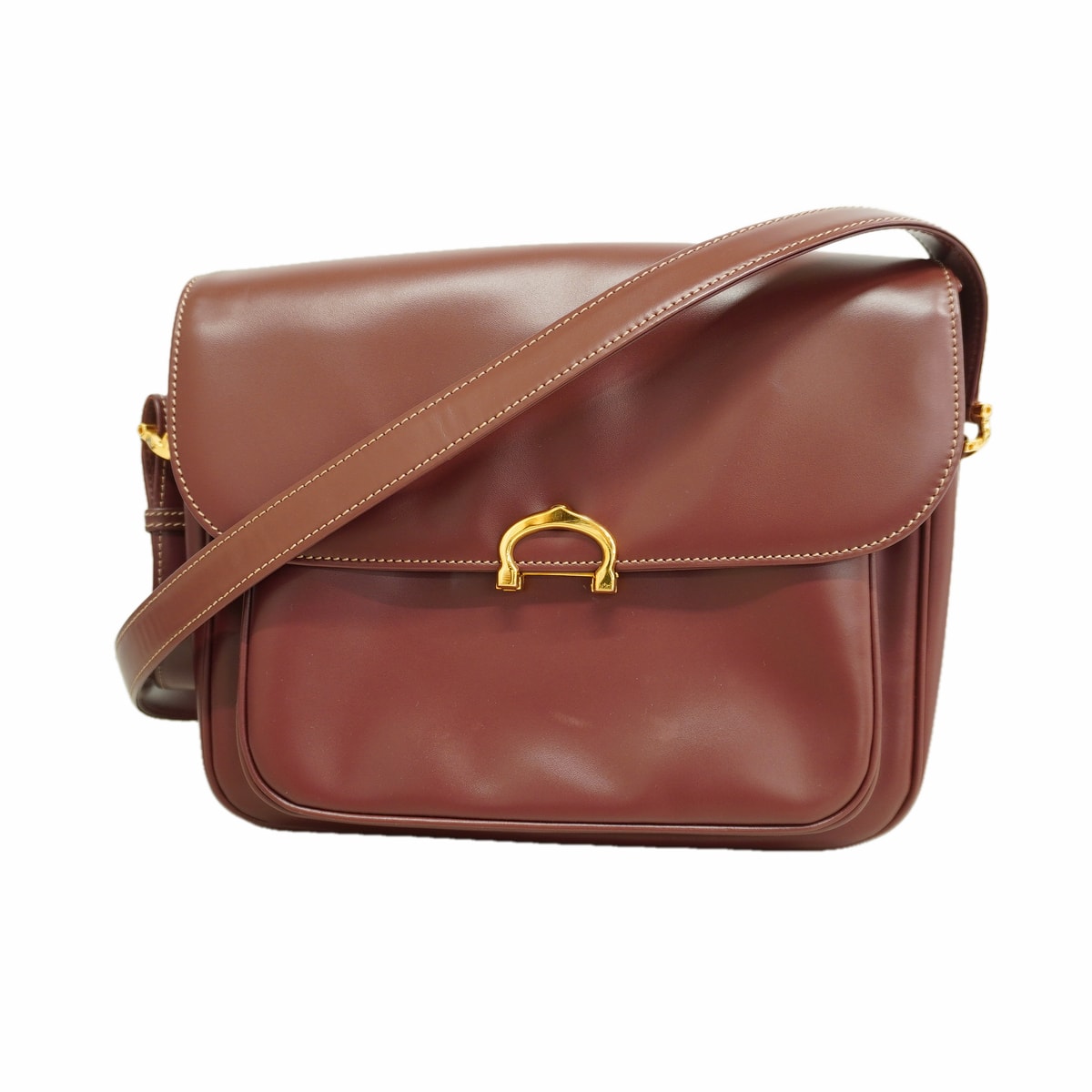 【6ia0972】カルティエ ショルダーバッグ マスト レザー ボルドー ゴールド金具【中古】レディース