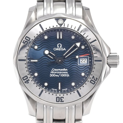 オメガ OMEGA 2582.80 シーマスター 300M ブルー クォーツ レディース 良品 腕時計 I#149805