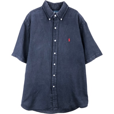 古着 ラルフローレン Ralph Lauren CLASSIC FIT 半袖 リネン ボタンダウンシャツ メンズL相当/rab182075