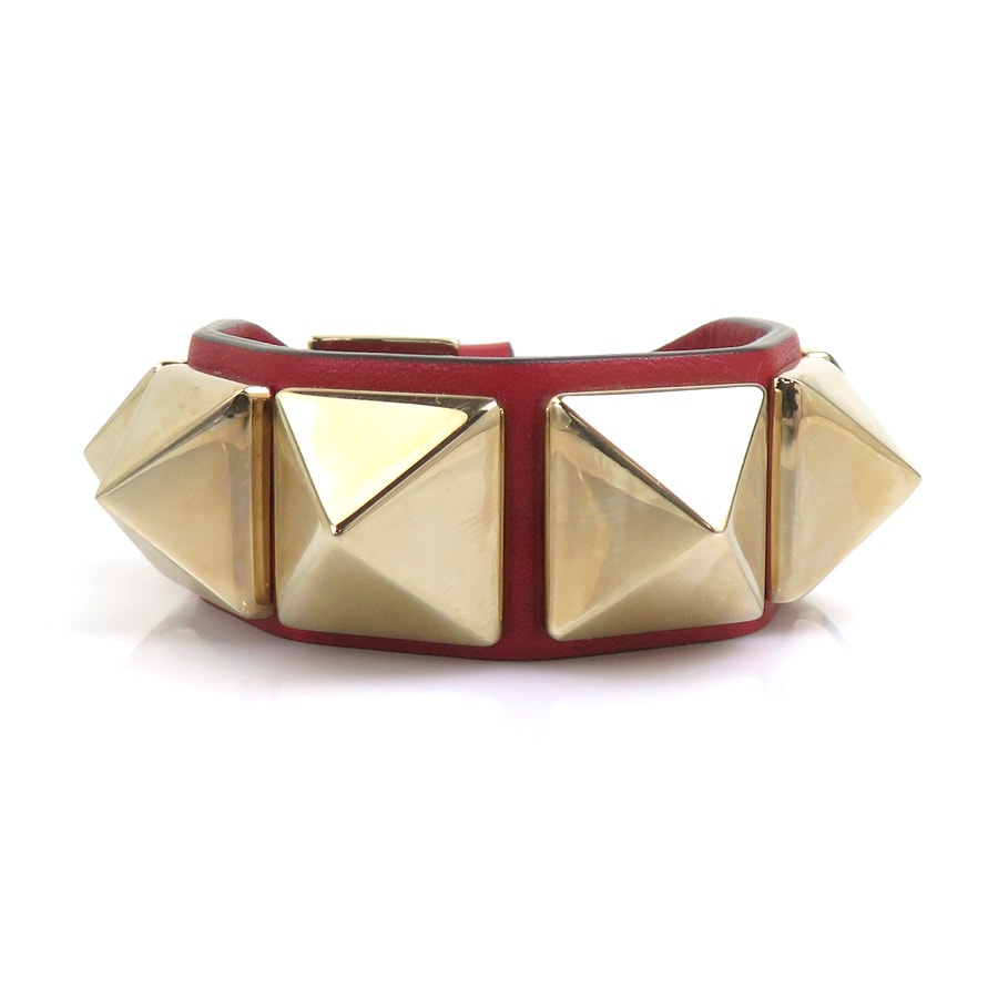 ヴァレンティノ ガラヴァーニ Valentino Garavani ブレスレット レザー/メタル レッド/ゴールド レディース【中古】 56971a