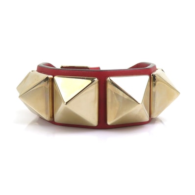 ヴァレンティノ ガラヴァーニ Valentino Garavani ブレスレット レザー/メタル レッド/ゴールド レディース【中古】 56971a