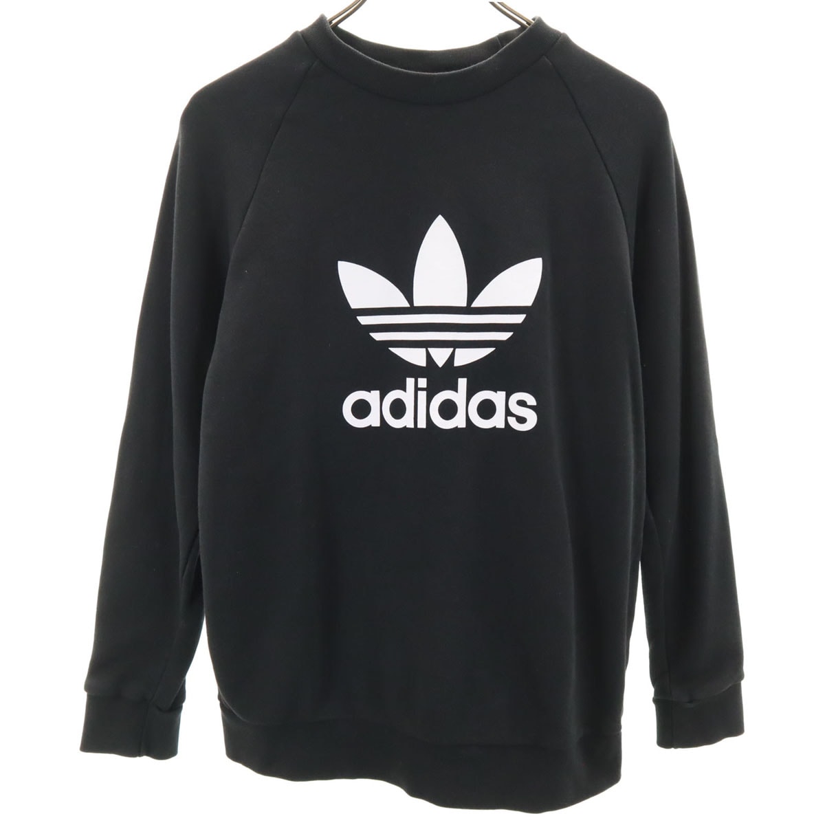 adidas アディダス トレフォイルロゴプリント 長袖 スウェット トレーナー S ブラック