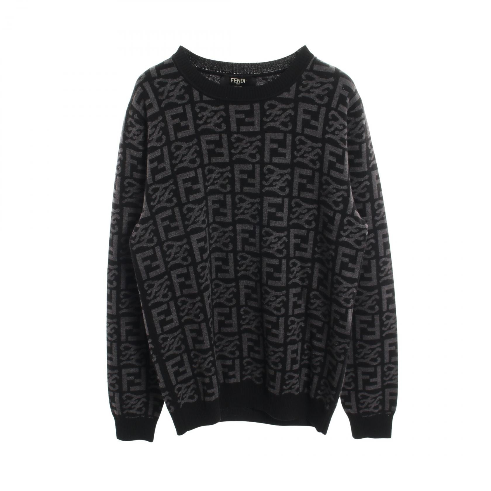 フェンディ FENDI FFロゴ 総柄 クルーネック ニット 衣料品 トップス ウール メンズ ブラック系 / グレー系 【中古】