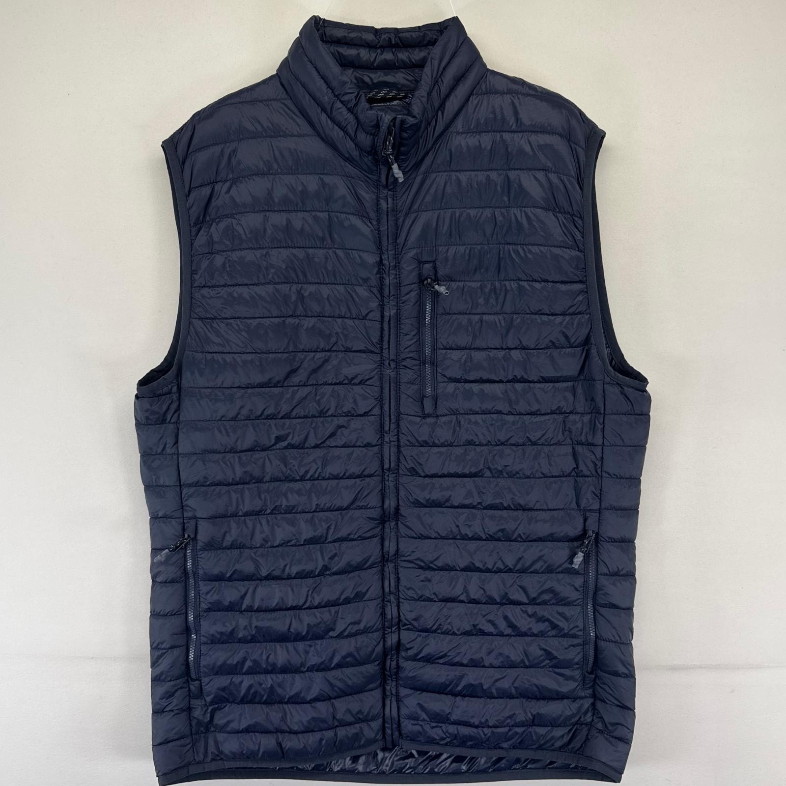 古着 ギャップ GAP ベスト フルジップ 中綿 キルティング プリマロフト M  ネイビー系 無地 メンズ