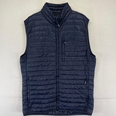 古着 ギャップ GAP ベスト フルジップ 中綿 キルティング プリマロフト M ネイビー系 無地 メンズ