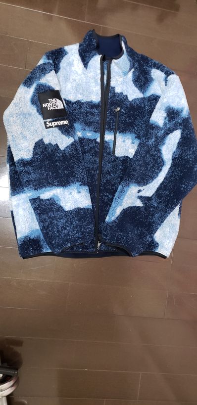 Supreme x The North Face Bleached Denim Print Fleece Jacket "Indigo"