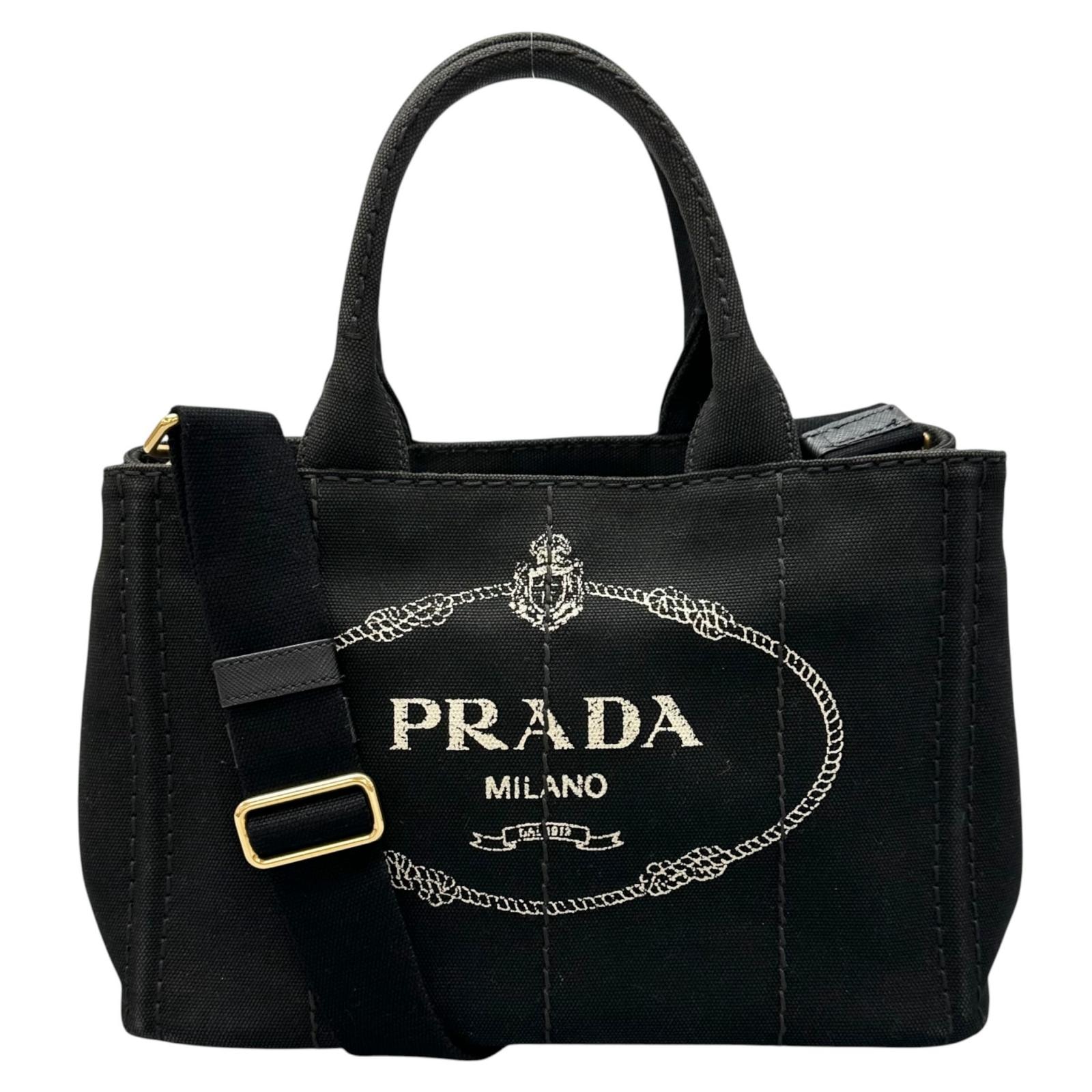 美品 PRADA プラダ カナパ ハンドバッグ キャンバス ブラック レディース 2way トライアングルロゴ【中古】