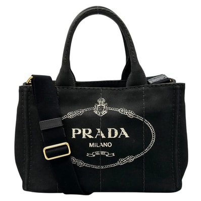美品 PRADA プラダ カナパ ハンドバッグ キャンバス ブラック レディース 2way トライアングルロゴ【中古】
