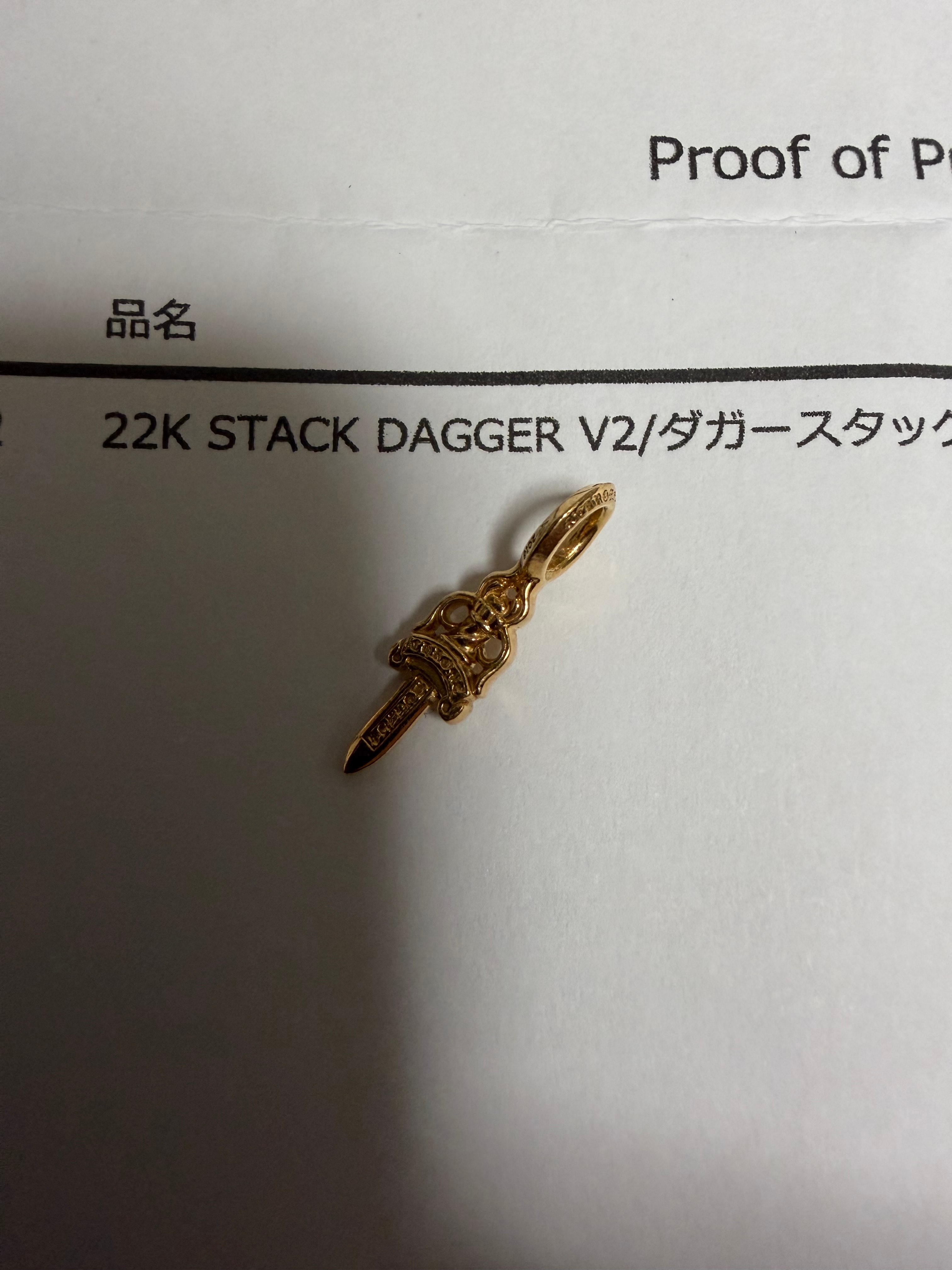 Chrome Hearts 22K #A Stack Charm Dagger V2 "Gold"
