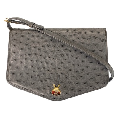 美品 BALLY バリー オーストリッチ 手鏡付き グレー ゴールド金具 レザー ショルダーバッグ 601029 【中古】