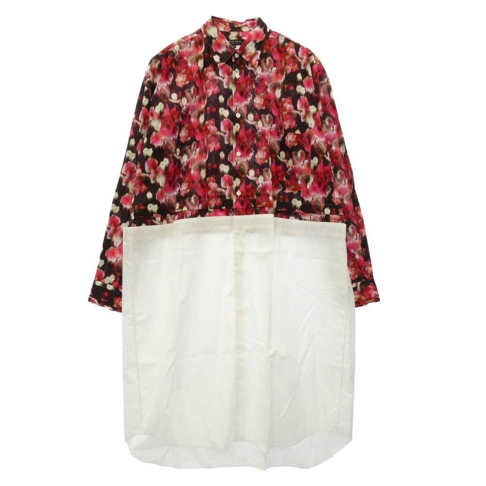 COMME des GARCONS HOMME PLUS コムデギャルソンオムプリュス 長袖シャツ 22SS PI-B008 AD2021 花柄 切替 ロング シャツ フローラル カラー ブロック シャツ ピンク系 S【中古】