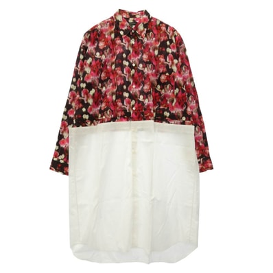 COMME des GARCONS HOMME PLUS コムデギャルソンオムプリュス 長袖シャツ 22SS PI-B008 AD2021 花柄 切替 ロング シャツ フローラル カラー ブロック シャツ ピンク系 S【中古】