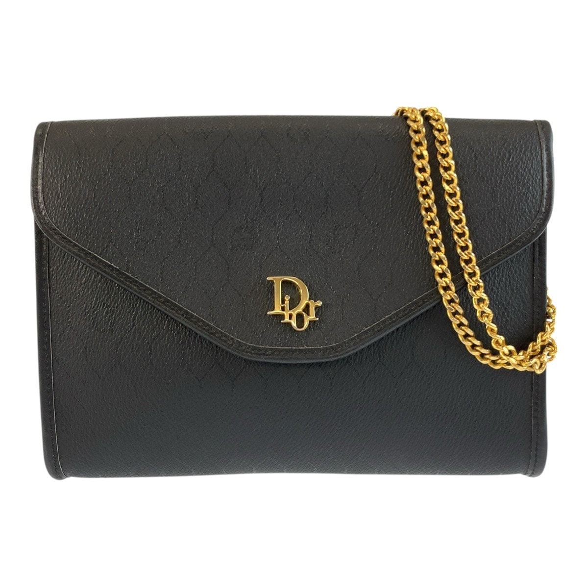 Christian Dior クリスチャンディオール ヴィンテージ ハニカム柄 ブラック 黒 ゴールド金具 PVC チェーンショルダーバッグ 603681 【中古】