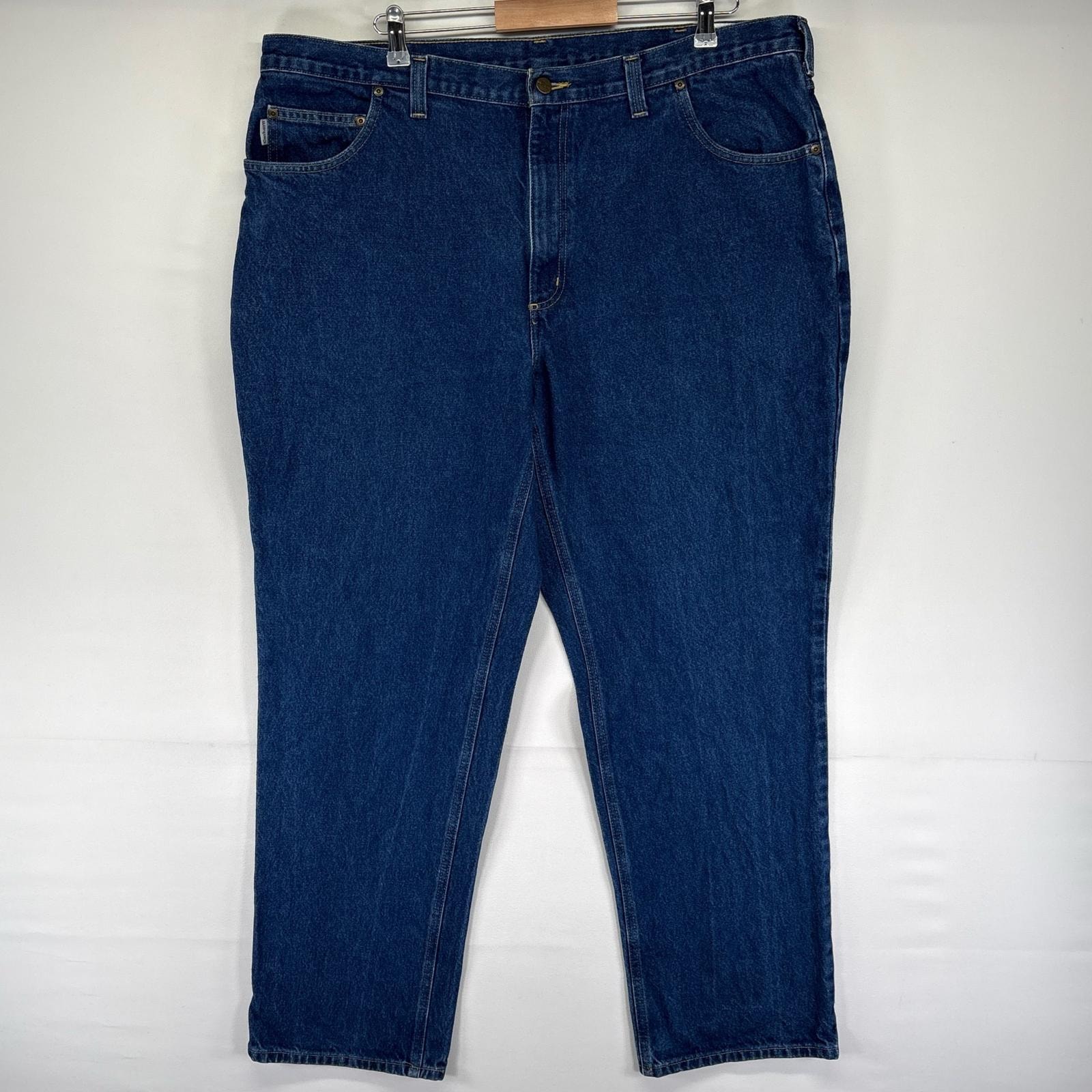 古着 カーハート Carhartt デニム パンツ Gパン 5ポケット ジッパーフライ 大きいサイズ ワンポイントロゴ W42 L32  ブルー系 メンズ