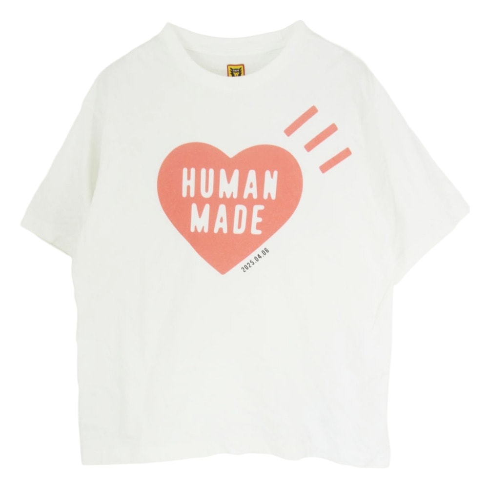 HUMAN MADE ヒューマンメイド Tシャツ 25SS DAILY S/S T-SHIRT ハート ロゴ プリント デイリー 半袖 カットソー Tシャツ ホワイト系 XL【中古】