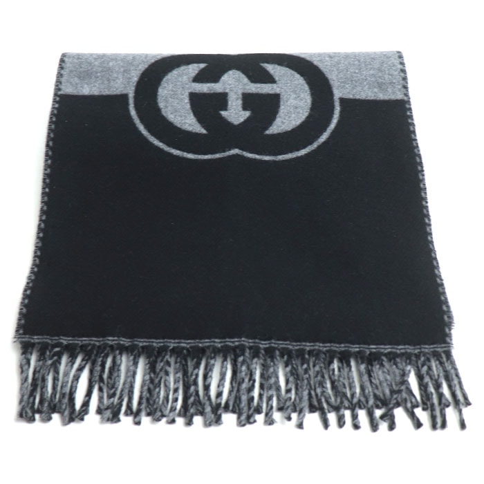 ☆しょー☆ レア品 美品 グッチ インターロッキングG マフラー グッチ GUCCI インターロッキングGマフラー 715497 ブラック