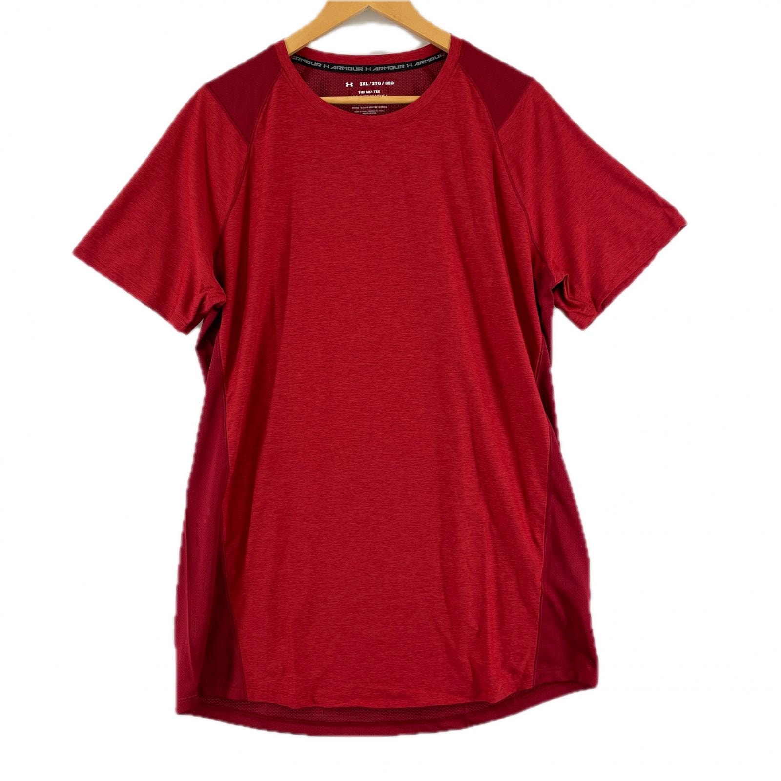 極美品 UNDER ARMOUR アンダーアーマー ブランドロゴ 春夏 SS 半袖Tシャツ ポリエステル 615 レッド メンズ 3XL【古着】【中古】