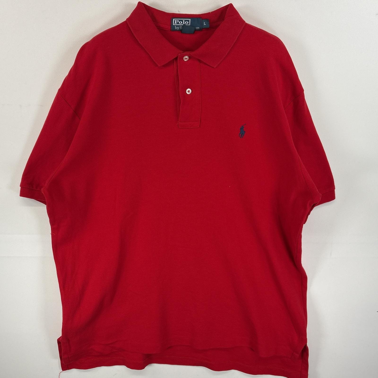 古着 90's/90年代 ポロバイラルフローレン Polo by Ralph Lauren 半袖 ポロシャツ ワンポイント ロゴ 刺繍 2ボタン スリット L  レッド 無地 メンズ