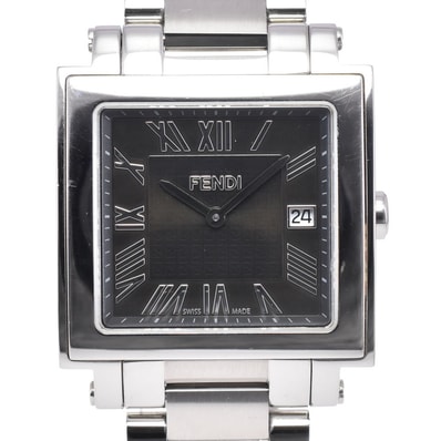 値下 フェンディ FENDI 60500G クアドロ ブラック クォーツ メンズ 良品 腕時計 G#146814