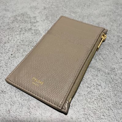 CELINE Zipped Compact Card Holder In Grained Calfskin "Pebble"