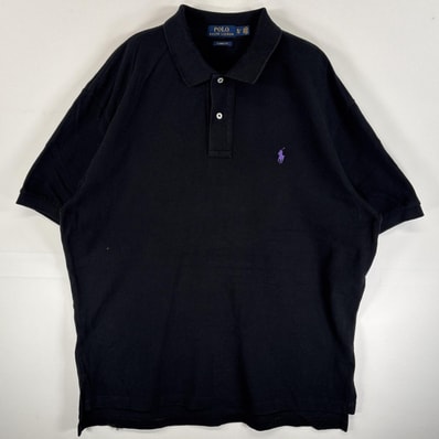 古着 ポロ・ラルフローレン POLO RALPH LAUREN 鹿の子 半袖 ポロシャツ 大きいサイズ 2ボタン ワンポイント ロゴ 刺繍 ブラック 無地 メンズ