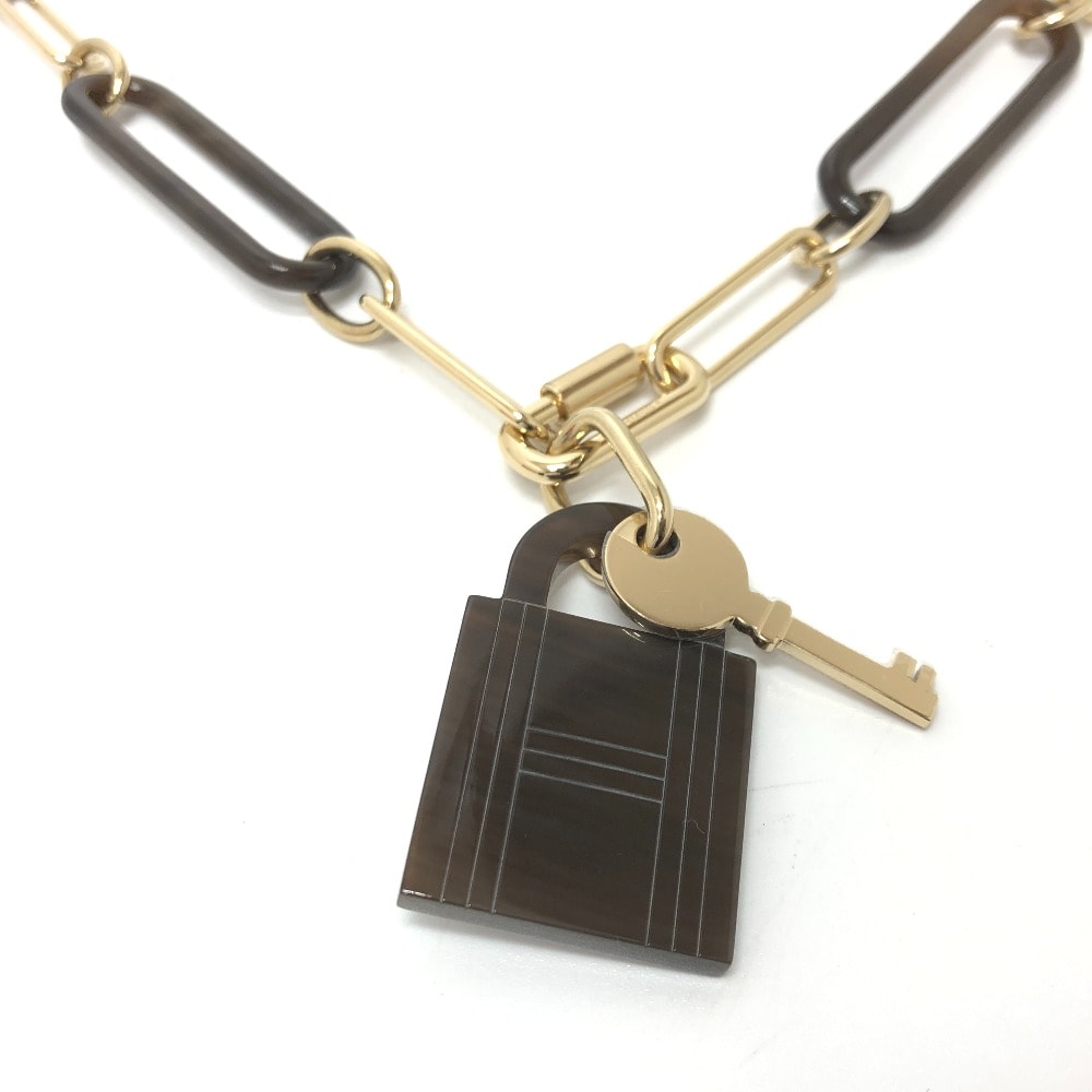 エルメス HERMES アミュレット パドロックGM アクセサリー ネックレス GP ブラウン 美品