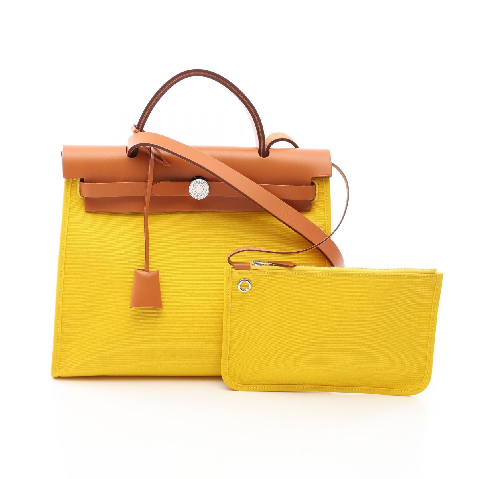 エルメス HERMES エールバッグジップPM 2WAY ハンドバッグ バッグ キャンバス レザー トワルオフィシェ / ヴァッシュハンター ヴァッシュハンター ジョーヌナプル D刻印(2019年製造) レディース イエロー系 /