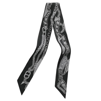 HERMES エルメス スカーフ ツイリー ブックルエマイヨン 黒 (ブラック)/白 (ホワイト) シルク100% 新品