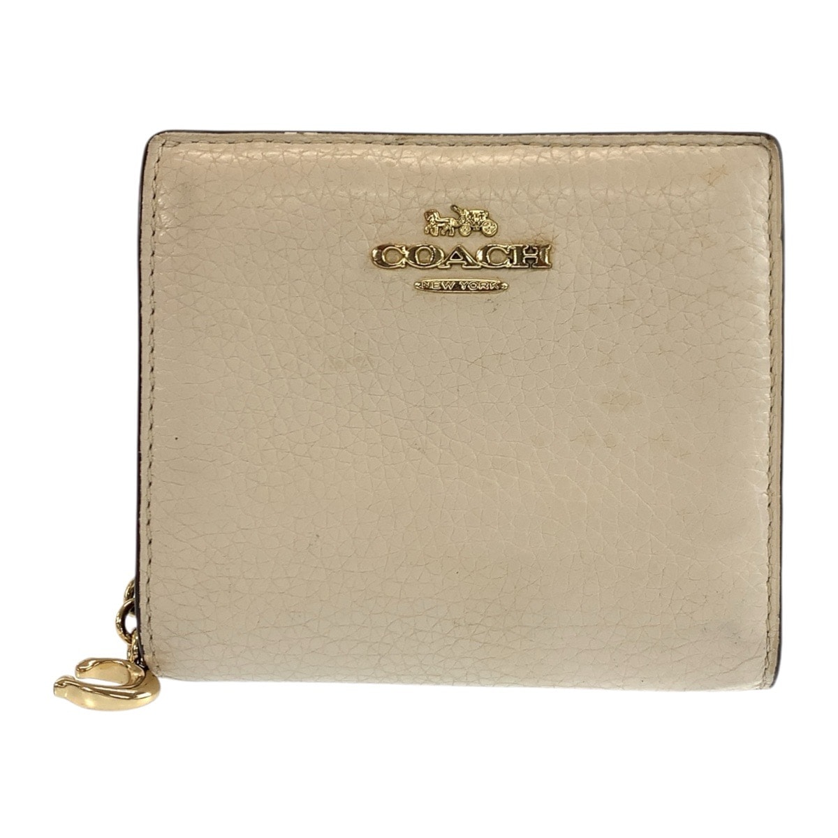 COACH コーチ アイボリー ゴールド金具 レザー 折財布 コンパクトウォレット 602676 【中古】