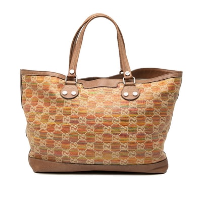 グッチ パグリアGG サンセット トートバッグ 232943 ブラウン マルチカラー レザー ストロー レディース GUCCI 【中古】