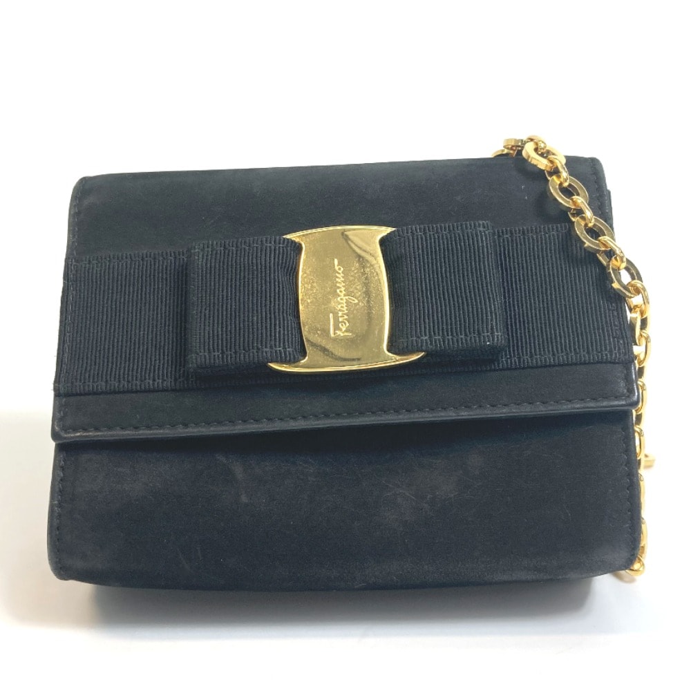 サルヴァトーレフェラガモ Salvatore Ferragamo AQ213202 ヴァラ リボン カバン ミニ ポシェット ショルダーバッグ スエード ブラック