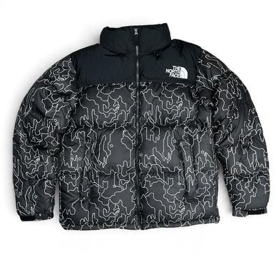 THE NORTH FACE 極美品 ノースフェイス Novelty Nuptse Jacket ノベルティヌプシジャケット ダウンジャケット ND92336 ナイロン 総柄 ダウン グレー #L ダウン アウター ABランク 中古 鑑定済