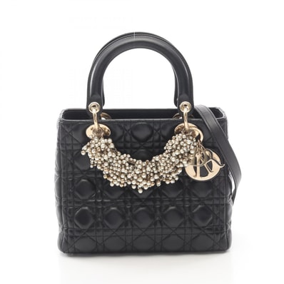 ディオール Dior LADY DIOR レディディオール ミディアム カナージュ フェイクパール 2WAY ハンドバッグ バッグ レザー レディース ブラック系 【中古】