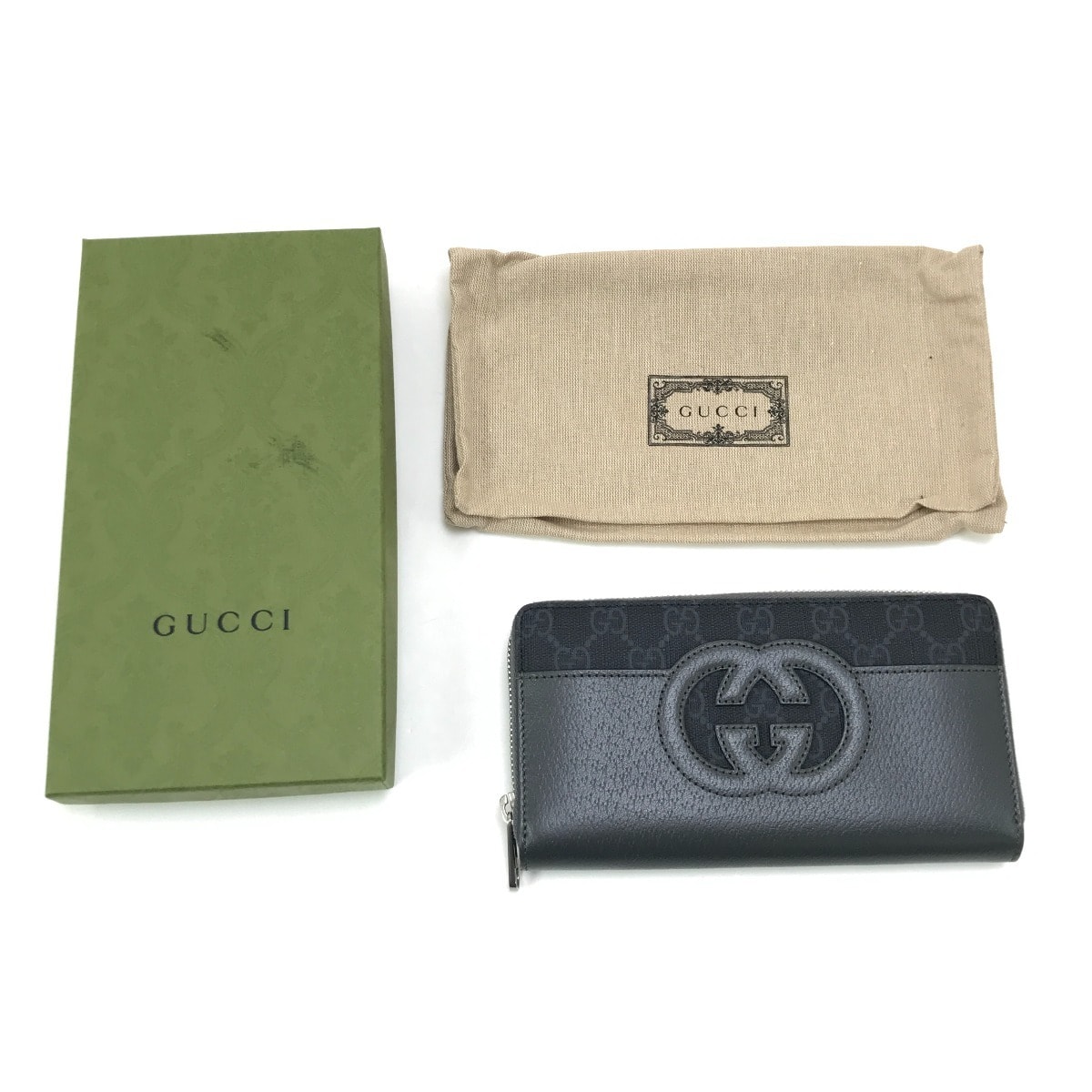 $$ GUCCI グッチ 長財布 GGスプリーム カットアウトインターロッキングG 701423 グレー